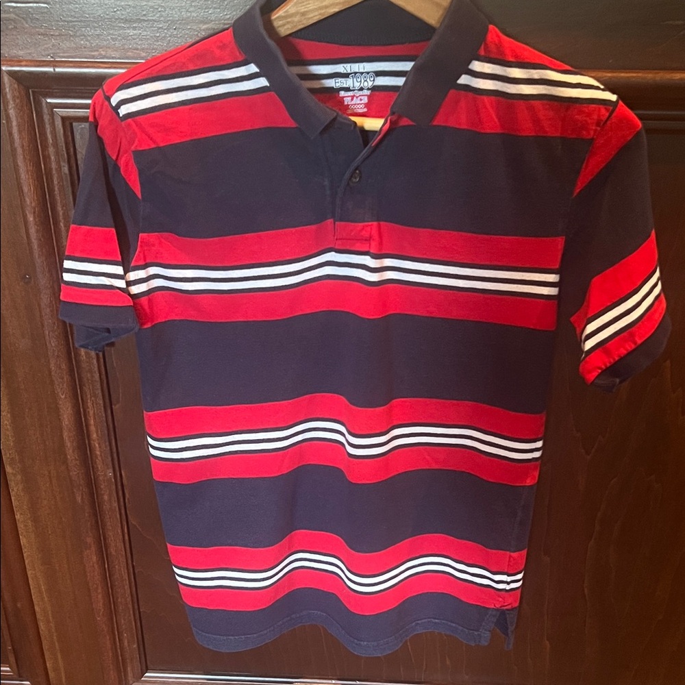 Children’s Place Boys Stripe Polo Shirt - Red, Navy & White